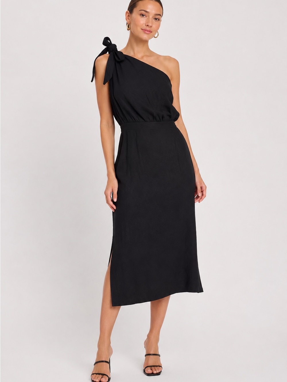 Park & Fifth Hudson One Shoulder Midi Dress Black Size L NWT